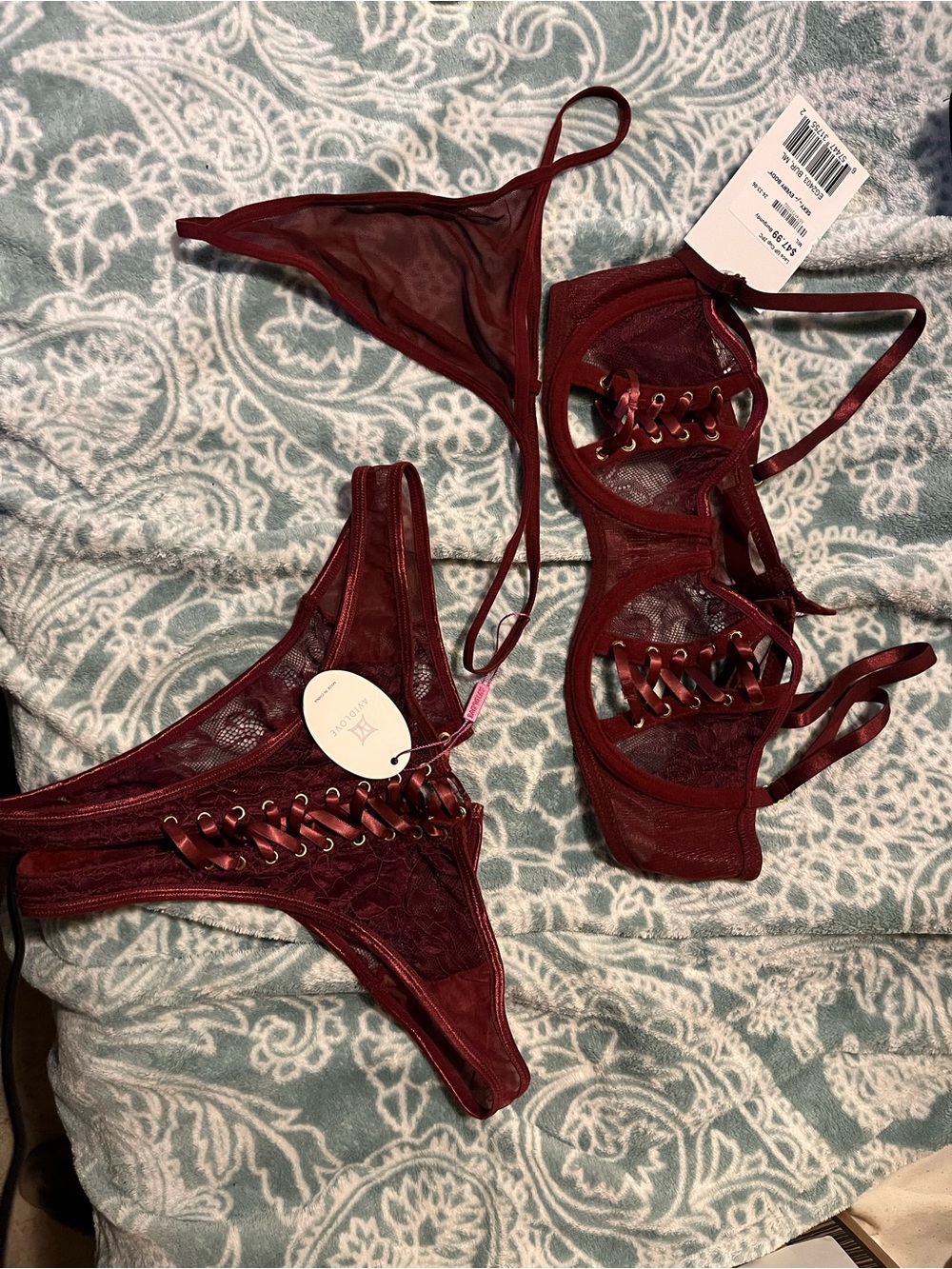edge Burgundy Lace & Mesh Lingerie Set